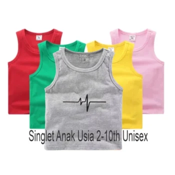SINGLET ANAK CEWEK COWOK DTK JANTUNG COTTON COMBED UKURAN S-M-L-XL